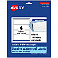 Avery® Waterproof Permanent Labels With Sure Feed®, 94244-WMF10, Rectangle, 2-1/4" x 7-3/4", White, Pack Of 40
