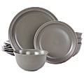 Gibson Home Siam 12-Piece Round Stoneware Dinnerware Set, Warm Gray 1 thumbnail image