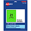 Avery® Print-To-The-Edge Labels With Sure Feed® Technology And Easy Peel®, 94054-NGP20, Oval, 1-1/8" x 2-1/4", Matte Neon Green, Pack of 420 1 thumbnail image