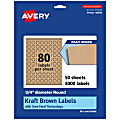 Avery® Kraft Permanent Labels With Sure Feed®, 94504-KMP50, Round, 3/4" Diameter, Brown, Pack Of 4,000 1 thumbnail image