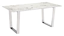 Zuo Modern Atlas Composite Stone And Stainless Steel Rectangle Dining Table, 29-3/4”H x 70-15/16”W x 35-7/16”D, White/Silver