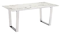Zuo Modern Atlas Composite Stone And Stainless Steel Rectangle Dining Table, 29-3/4”H x 70-15/16”W x 35-7/16”D, White/Silver 1 thumbnail image