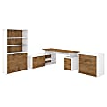 Bush Business Furniture Jamestown 72"W L-Shaped Corner Desk With Lateral File Cabinet And 5-Shelf Bookcase, Fresh Walnut/White, Standard Delivery