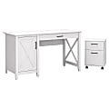 Bush Furniture Key West 54"W Computer Desk With Storage And 2-Drawer Mobile File Cabinet, Pure White Oak, Standard Delivery