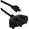 QVS 10ft Three Angle Outlet 3-Prong Power Extension Cord - For Computer - 125 V AC / 13 A - Black - 10 ft Cord Length - NEMA 5-15P / NEMA 5-15R - 1