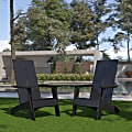 Flash Furniture Sawyer Modern All-Weather Poly Resin Wood Adirondack Chairs, Black, Set Of 2 Chairs