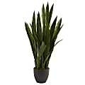 Nearly Natural 35"H Polyester Sansevieria With Planter, Black/Green