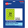 Avery® Print-To-The-Edge Labels With Sure Feed® Technology And Easy Peel® Label Feature, 94509-BGP10, Round, 1-3/4", Matte Bright Green, Pack of 200 1 thumbnail image