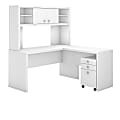 kathy ireland® Office by Bush Business Furniture Echo L Shaped Desk With Hutch And Mobile File Cabinet, Pure White, Premium Installation