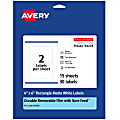 Avery® Durable Removable Labels With Sure Feed®, 94278-DRF15, Rectangle, 4" x 6", White, Pack Of 30