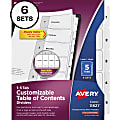 Avery Ready Index Classification Folder Binder Dividers, 8-1/2" x 11, White, 5 Dividers Per Set, Pack Of 6 Sets