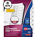 Avery® Ready Index Binder Dividers, 8-1/2" x 11, White, 8 Dividers Per Set, Pack Of 6 Sets