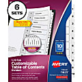 Avery® Ready Index Table Of Contents Binder Dividers, 8-1/2" x 11", White, 10 Tabs Per Pack, Set Of 6 Packs