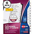 Avery® Ready Index Binder Dividers, 8-1/2" x 11", White, 12 Tabs Per Pack, Set Of 6 Packs