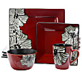 Elama 16-Piece Stoneware Dinnerware Set, Winter Bloom