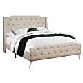 Monarch Specialties Dwight Queen Bed, 88-1/4”L x 66-1/4”W x 66-1/4”D, Beige/Chrome