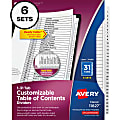 Avery® Ready Index® Dividers, 1-31 Tab & Customizable Table Of Contents, Letter Size, Black/White ,31 Dividers Per Pack, Set Of 6 Packs
