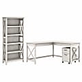 Bush Business Furniture Key West 60"W L-Shaped Corner Desk With 2-Drawer Mobile File Cabinet And 5-Shelf Bookcase, Linen White Oak, Standard Delivery 1 thumbnail image