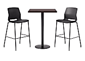KFI Studios Proof Bistro Square Pedestal Table With Imme Bar Stools, Includes 2 Stools, 43-1/2”H x 30”W x 30”D, Cafelle Top/Black Base/Black Chairs