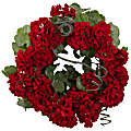 Nearly Natural Geranium Wreath, 17” x 4”, Red/Green