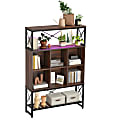 Bestier 65"H 5-Shelf/6-Cube Bookcase With LED Light, Walnut