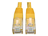 Tripp Lite Cat6 Cat5e Gigabit Molded Patch Cable RJ45 M/M 550MHz Yellow 1ft 1' - 128 MB/s - Patch Cable - 1 ft - 1 x RJ-45 Male Network - 1 x RJ-45 Male Network - Gold Plated Contact - Yellow