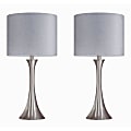 LumiSource Lenuxe Contemporary Table Lamps, 24-1/4”H, Gray & Silver Shade/Bushed Nickel Base, Set Of 2 Lamps