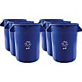 Genuine Joe Heavy-Duty Trash Container - 32 gal Capacity - Side Handle, Venting Channel - Plastic - Blue - 6 / Carton 1 thumbnail image