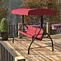 Flash Furniture Tellis 3-Seat Outdoor Steel Converting Patio Swing/Bed, Maroon/Black