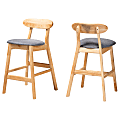 Baxton Studio Ulyana Mid-Century Fabric/Finished Wood Counter-Height Stools With Backs, Gray/Natural Brown, Set Of 2 Stools