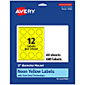 Avery® Print-To-The-Edge Labels With Sure Feed® Technology, 94501-NYP40, Round, 2", Matte Neon Yellow, Pack of 480 1 thumbnail image