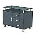 Techni Mobili 32"W Rolling Storage Cabinet With Frosted Glass Top, Graphite Black 1 thumbnail image