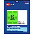Avery® Print-To-The-Edge Labels With Sure Feed® Technology And Easy Peel®, 94217-NGP20, Rectangle, 3/4" x 3-1/2", Matte Neon Green, Pack of 400 1 thumbnail image