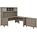 Bush Furniture Somerset 72"W 3 Position Sit to Stand L Shaped Desk With Hutch And File Cabinet, Ash Gray, Standard Delivery