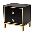 Baxton Studio Donald Modern Glam Wood And Metal 2-Drawer End Table, 20-15/16”H x 19-3/4”W x 15-3/4”D, Black/Gold