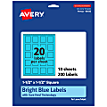 Avery® Print-To-The-Edge Labels With Sure Feed® Technology And Easy Peel®, 94106-BBP10, Square, 1-1/2" x 1-1/2", Matte Bright Blue, Pack of 200 1 thumbnail image