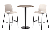 KFI Studios Proof Bistro Round Pedestal Table With Imme Barstools, 2 Barstools, 30", Studio Teak/Black/Moonbeam Stools