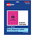 Avery® Print-To-The-Edge Labels With Sure Feed® Technology And Easy Peel®, 94103-NMP40, Square, 1" x 1", Matte Neon Magenta, Pack of 1920 1 thumbnail image