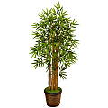 Nearly Natural Bamboo 54”H Artificial Tree With Coiled Rope Planter, 54”H x 28”W x 28”D, Green