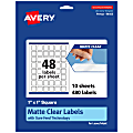 Avery® Permanent Labels With Sure Feed®, 94103-CMF10, Square, 1" x 1", Matte Clear, Pack Of 480 1 thumbnail image