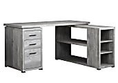 Monarch Specialties 60"W L-Shaped Corner Desk With Bookshelf, Gray Woodgrain 1 thumbnail image