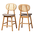 Baxton Studio Darrion Mid-Century Modern Fabric And Finished Wood Counter Stools With Backs, Gray/Natural Oak, Set Of 2 Stools