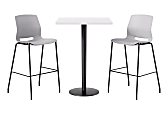 KFI Studios Proof Bistro Square Pedestal Table With Imme Bar Stools, Includes 2 Stools, 43-1/2”H x 30”W x 30”D, Designer White Top/Black Base/Light Gray Chairs