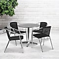 Flash Furniture Lila Round Aluminum Indoor-Outdoor Table With 4 Chairs, 27-1/2"H x 31-1/2"W x 31-1/2"D, Black, Set Of 5