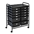 Honey Can Do Plastic 12-Drawer Rolling Storage And Craft Cart Organizer, 32" x 25" x 15", Black