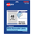 Avery® Removable Labels With Sure Feed®, 94606-RMP100, Starburst, 1", White, Pack Of 4,800 Labels