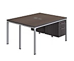 Boss Office Products Simple System Workstation Double Desks, Face To Face With 2 Pedestals, 29-1/2”H x 66”W x 48”D, Driftwood