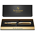 Scriveiner Classic Fountain Pen, Medium Point, 0.7 mm, Gold Barrel, Black/Blue Ink
