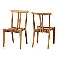 bali & pari Artha Modern Bohemian Teak Wood And Seagrass Dining Accent Chairs, Natural Brown, Set Of 2 Chairs