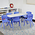 Flash Furniture Plastic Height-Adjustable Activity Table with 6 Chairs, 23-1/2"H x 23-5/8''W x 47-1/4''D, Blue